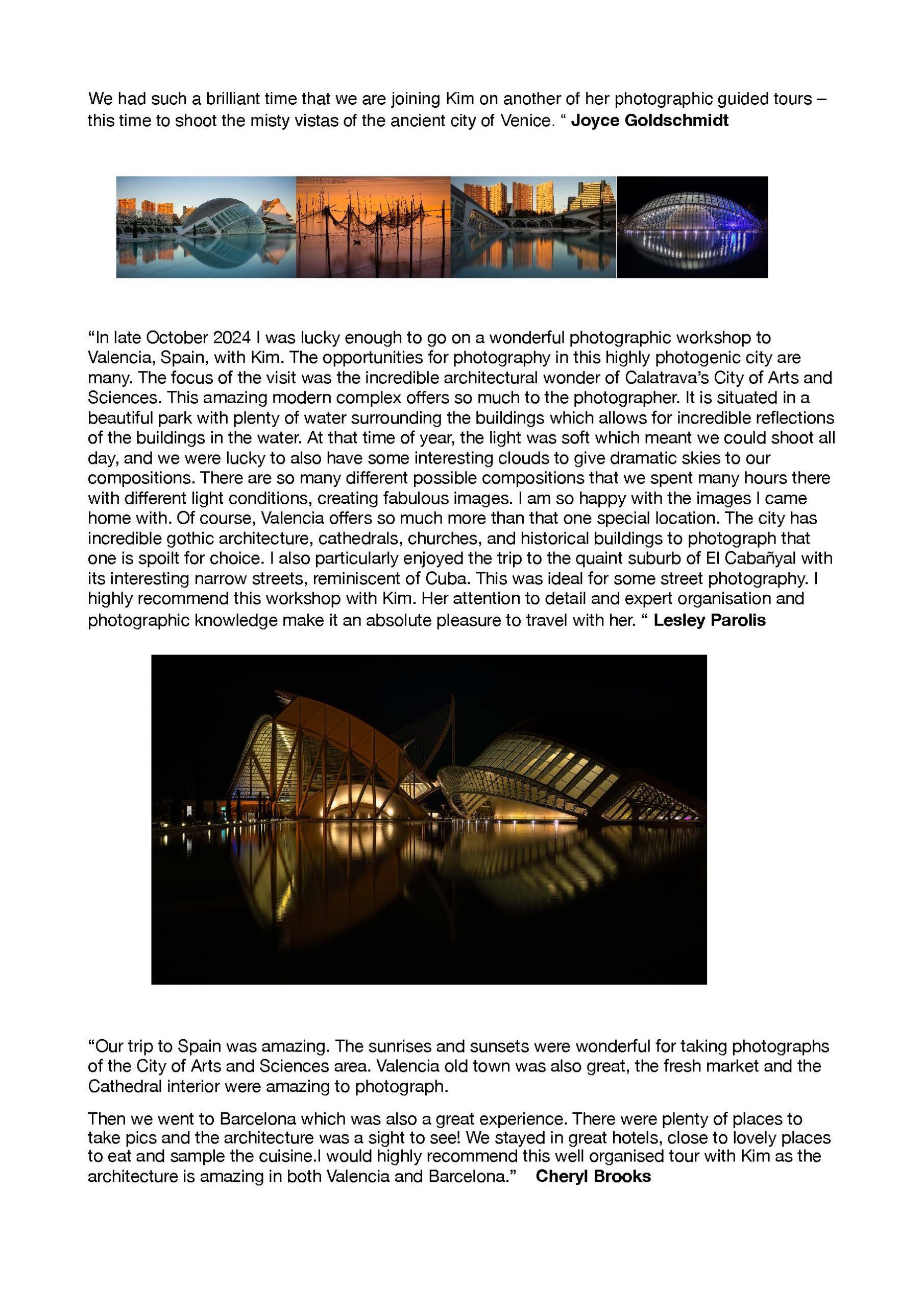 Valencia Photography tour Brochure with Kim Stevens of Lime Light Photography